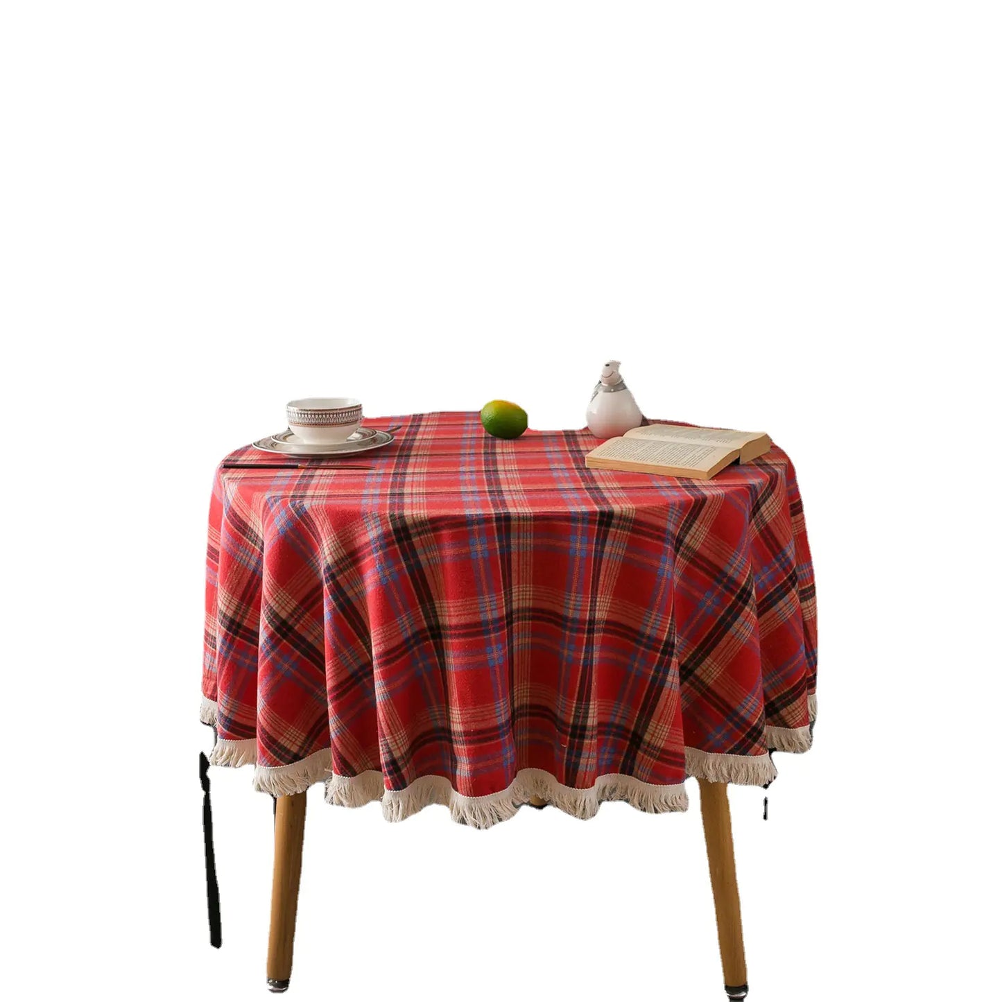 Imanqi Checkered Christmas Tablecloth with Tassels