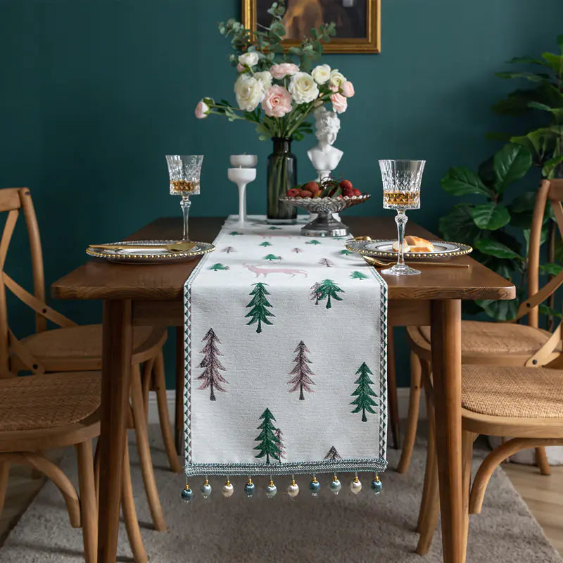 Modern Minimalist Christmas Table Runner with Tassels
