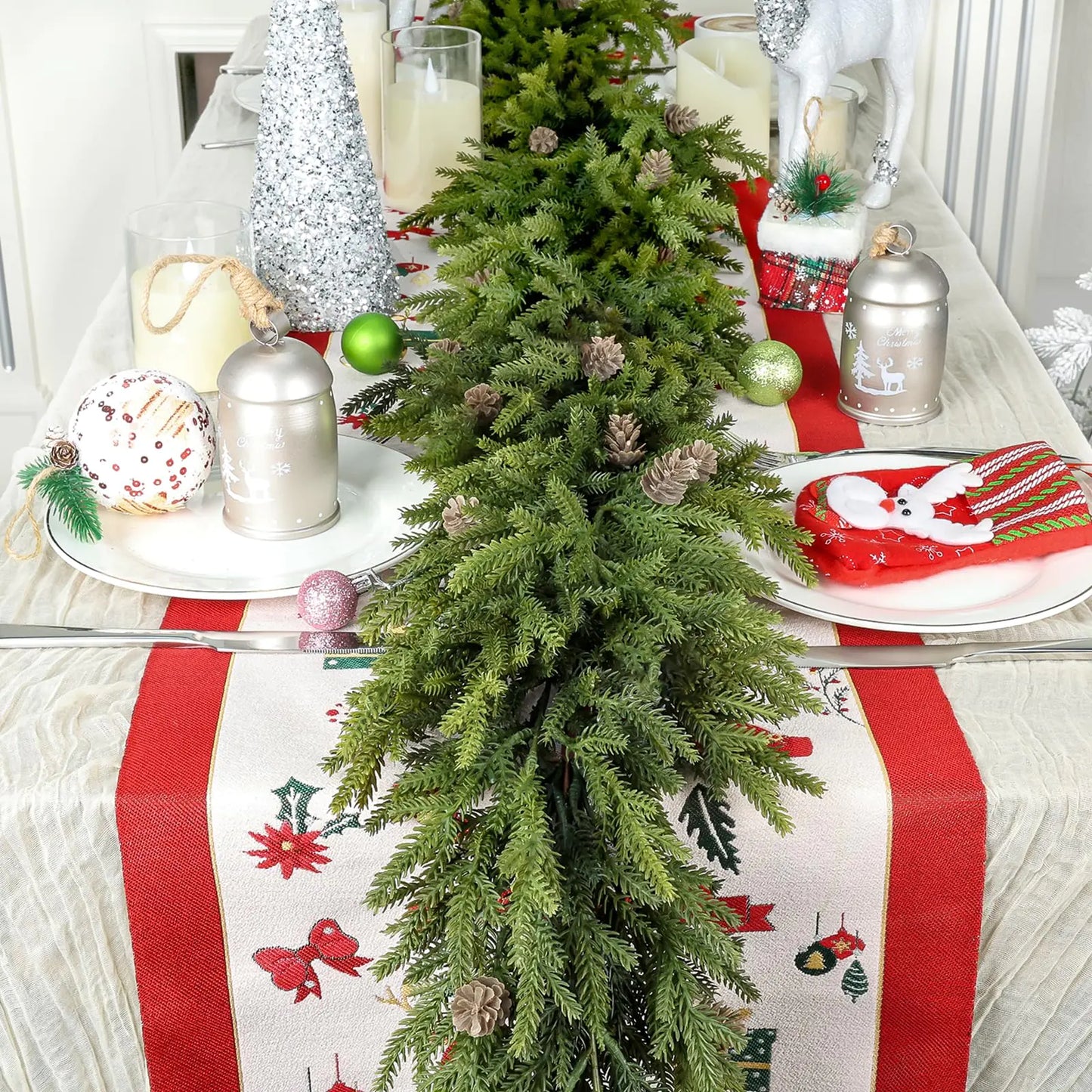 Artgar Christmas Garland - 6 FT Cedar Garland - Real Touch Pine Garland with Pine Cones Green Garland Christmas Decorations for Home Mantelpiece Dining Table Porch Winter Christmas Decor