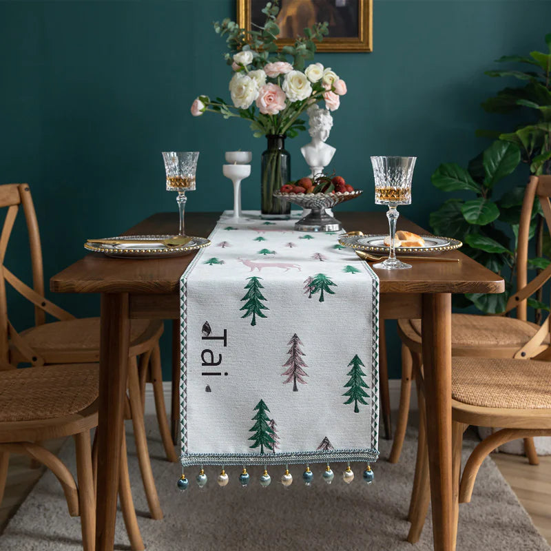 Modern Minimalist Christmas Table Runner with Tassels