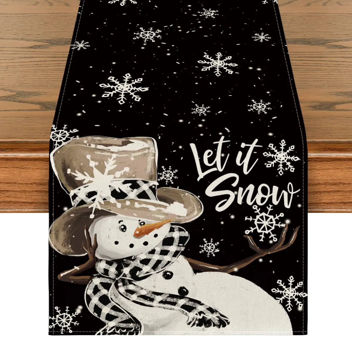 Artoid Mode Black Snowman Snowflake Let it Snow Winter Table Runner Christmas Kitchen Dining Table Decoration for Home Party Decor 13x72 Inch