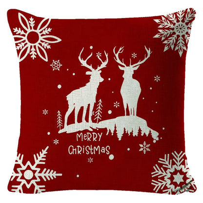 Christmas Elk Print Linen Pillow Cover