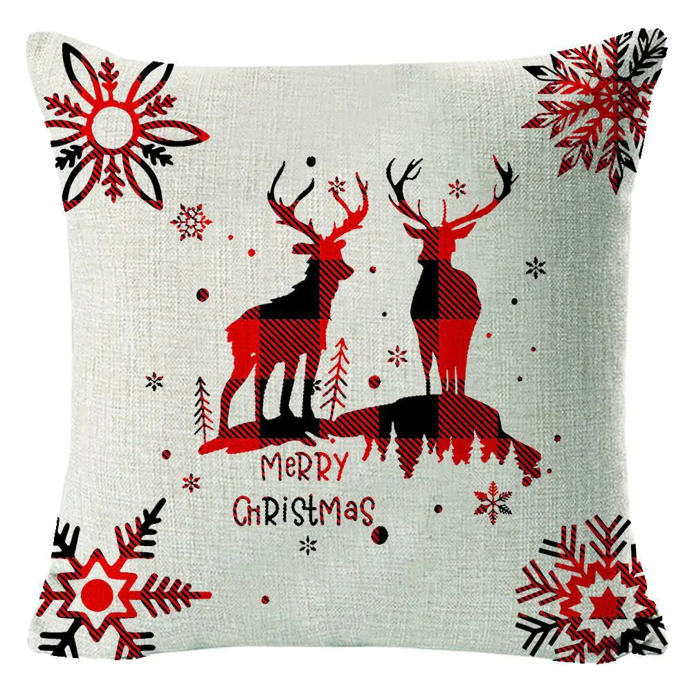 Christmas Elk Print Linen Pillow Cover