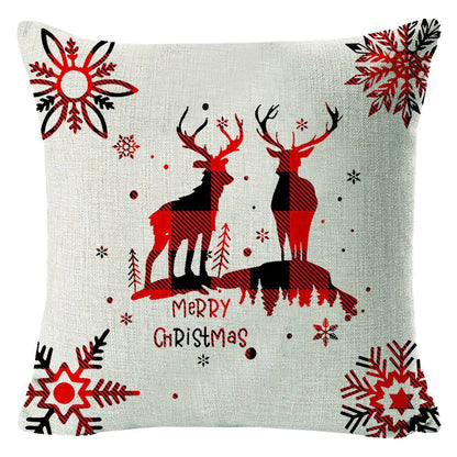 Christmas Elk Print Linen Pillow Cover