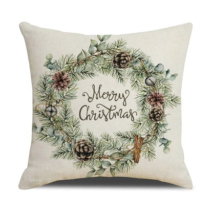 Watercolor Christmas Pillow Cover in Simple Linen Design