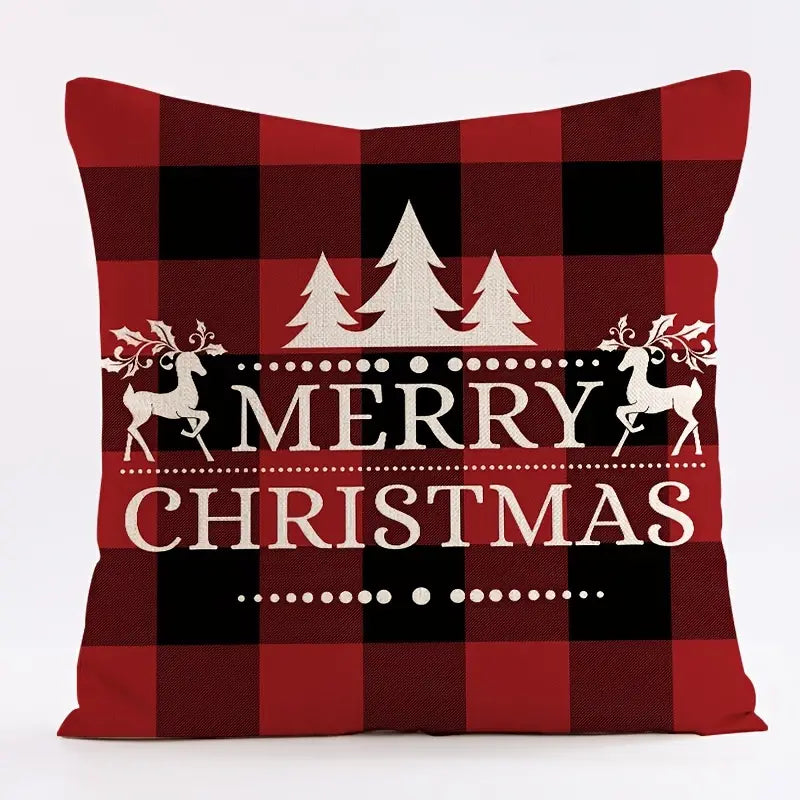 Red Plaid Christmas Pillow Cover 18x18in for Home Decor