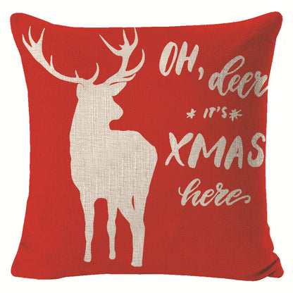 Christmas Elk Print Linen Pillow Cover