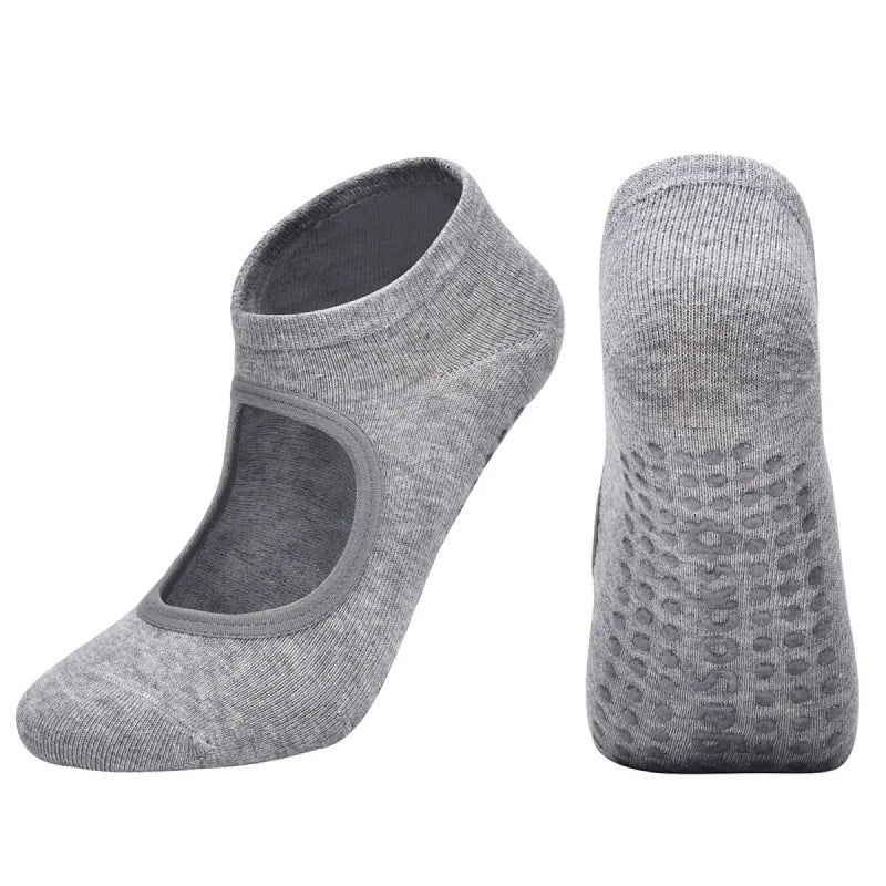 Gray ankle socks with a subtle pattern on a white background