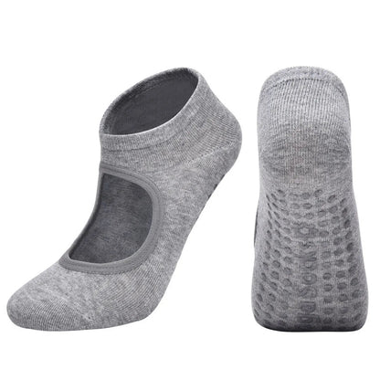 Gray ankle socks with a subtle pattern on a white background