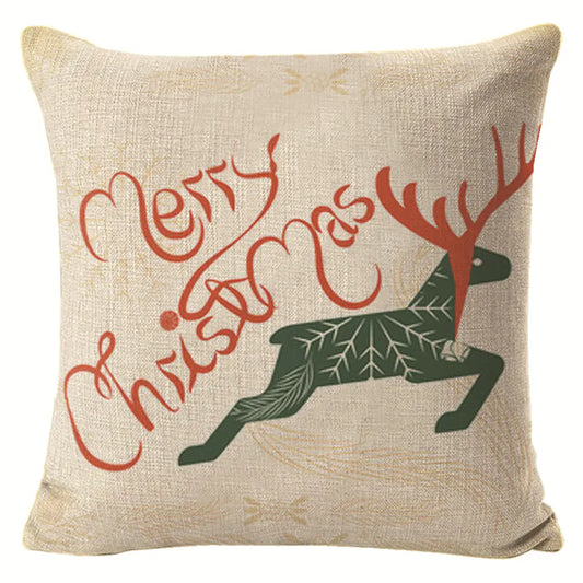 Christmas Elk Print Linen Pillow Cover