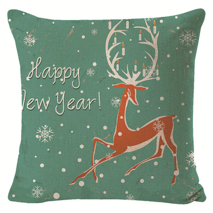 Christmas Elk Print Linen Pillow Cover