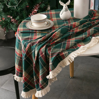 Imanqi Checkered Christmas Tablecloth with Tassels
