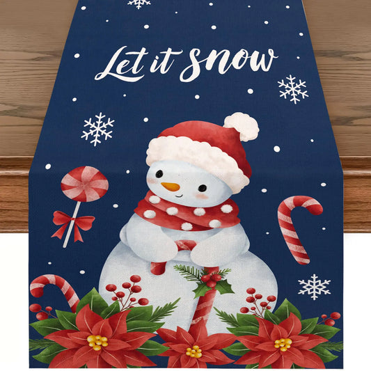 RUSPEPA Christmas Table Runner with Snowman Royal Blue Design Linen Table Runner for Holiday Use Kitchen Dining Decoration Party Table - 13 x 72 Inches - Snowman Royal Blue