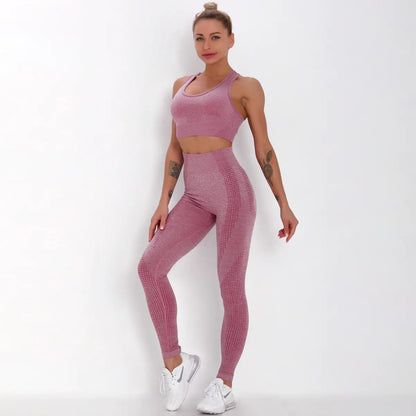 Seamless Knitted Yoga Fitness Set with Sports Bra