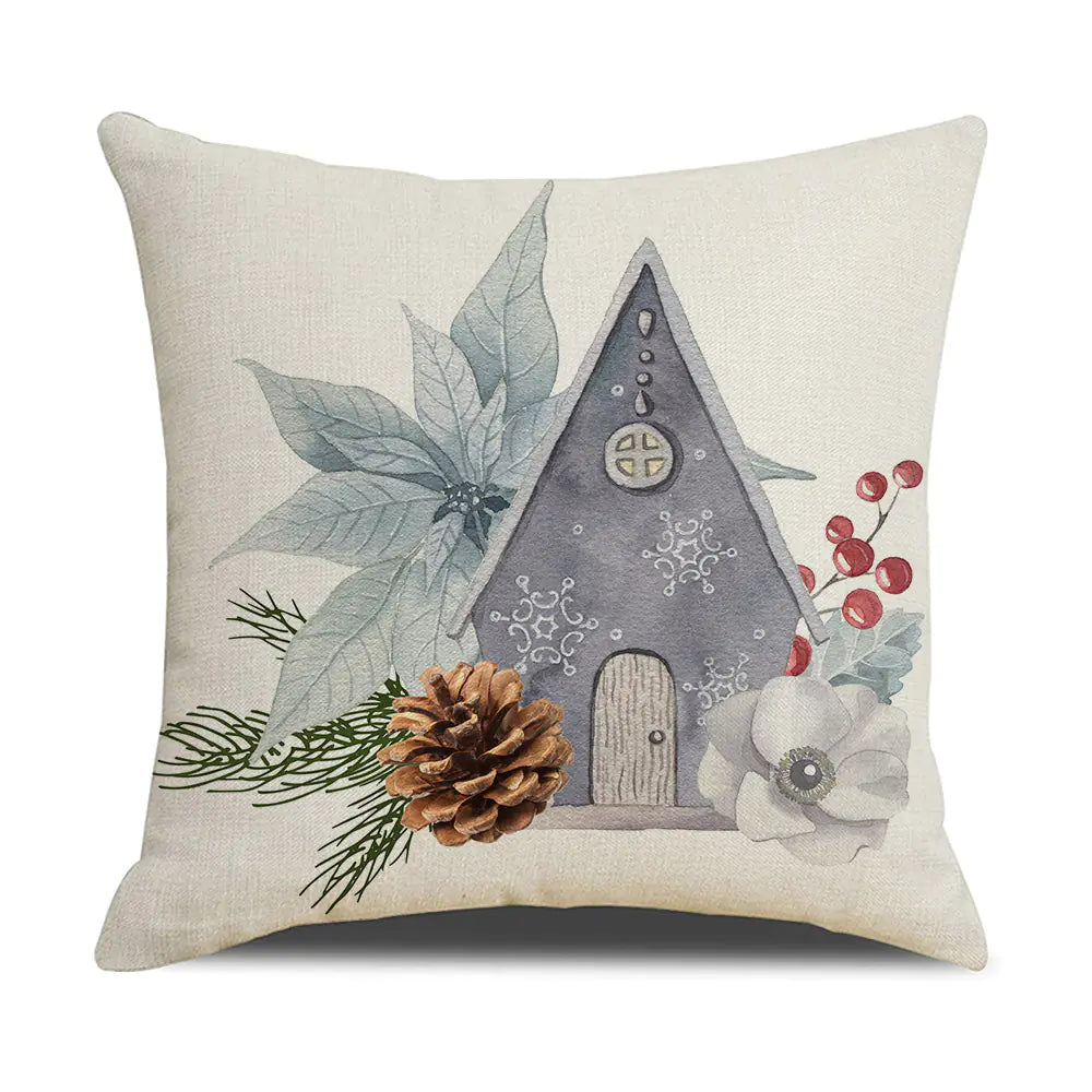 Watercolor Christmas Pillow Cover in Simple Linen Design