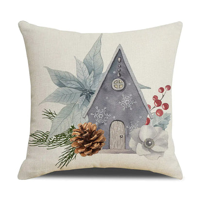 Watercolor Christmas Pillow Cover in Simple Linen Design