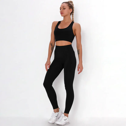 Seamless Knitted Yoga Fitness Set with Sports Bra