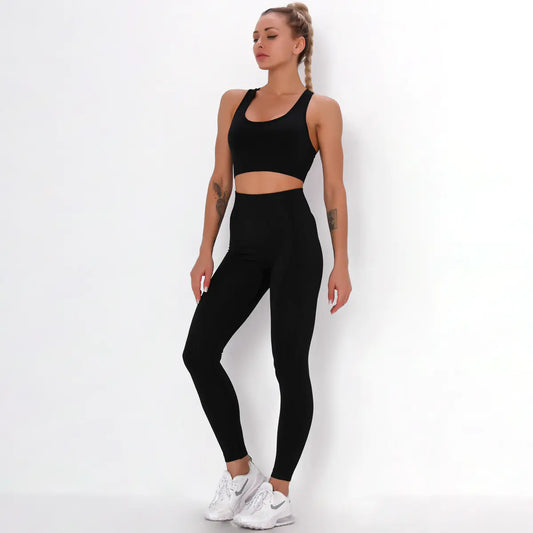 Seamless Knitted Yoga Fitness Set with Sports Bra