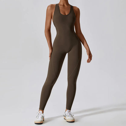 High Elasticity Women's Yoga Bodysuit with Open Back