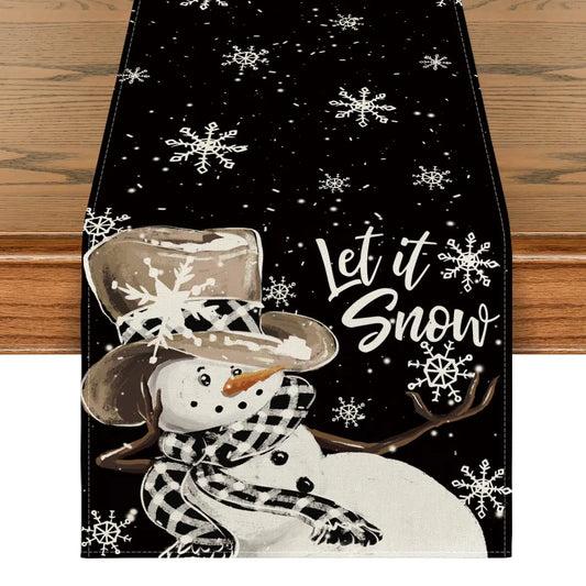 Artoid Mode Black Snowman Snowflake Let it Snow Winter Table Runner Christmas Kitchen Dining Table Decoration for Home Party Decor 13x72 Inch