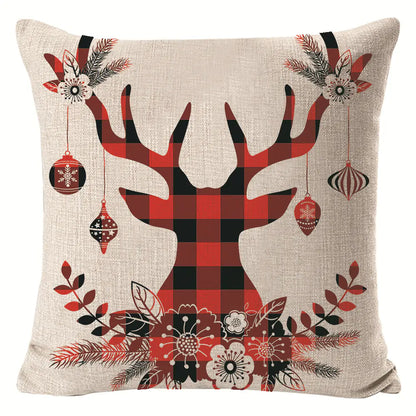 Christmas Elk Print Linen Pillow Cover