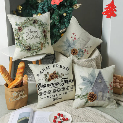Watercolor Christmas Pillow Cover in Simple Linen Design