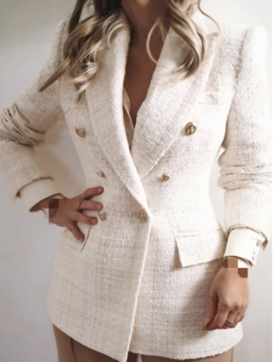 Chic Double-Breasted Tweed Blazer for Women