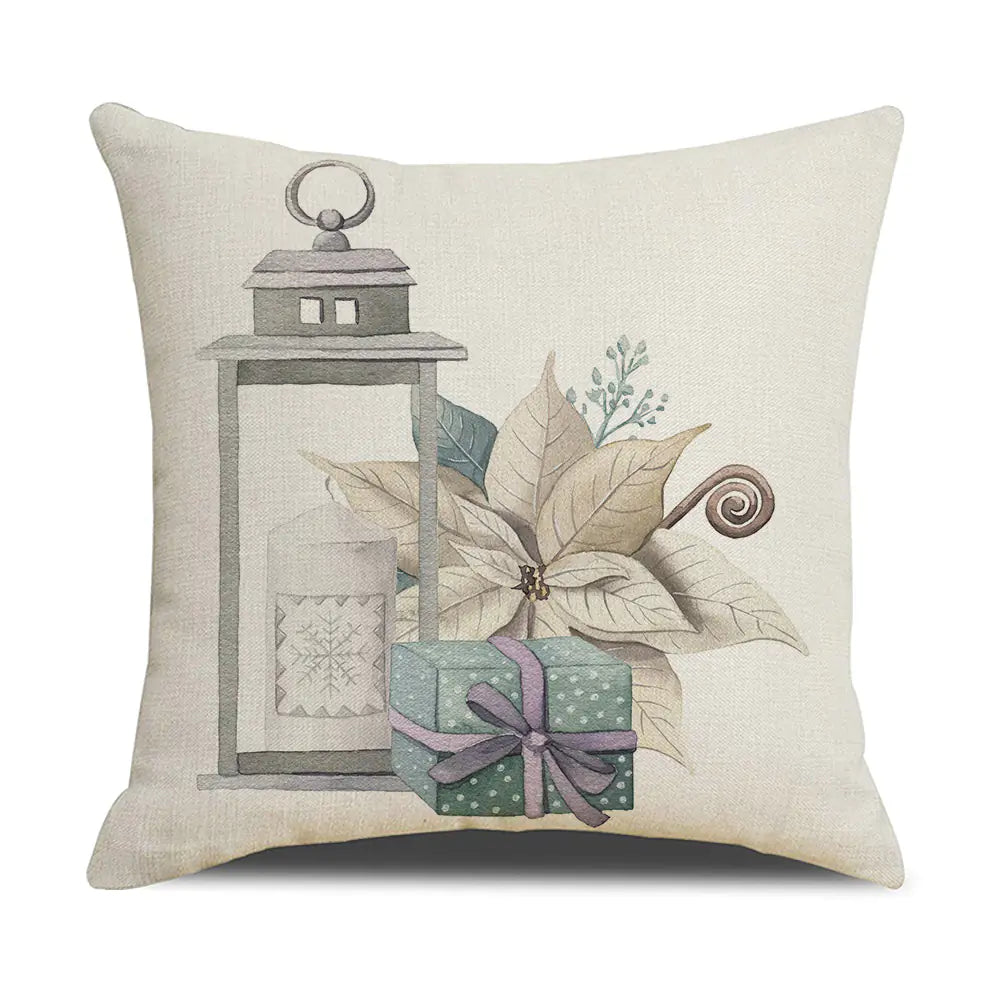 Watercolor Christmas Pillow Cover in Simple Linen Design