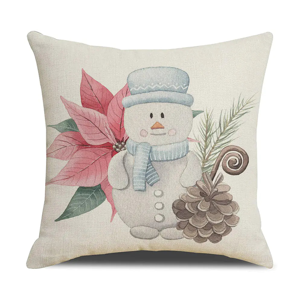 Watercolor Christmas Pillow Cover in Simple Linen Design