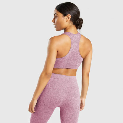 Seamless Knitted Yoga Fitness Set with Sports Bra