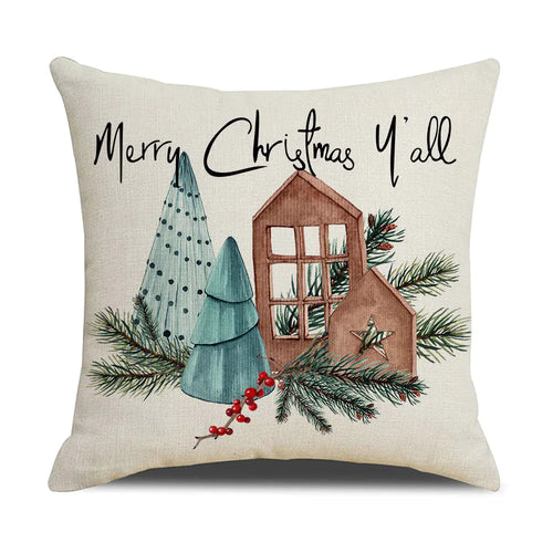 Watercolor Christmas Pillow Cover in Simple Linen Design