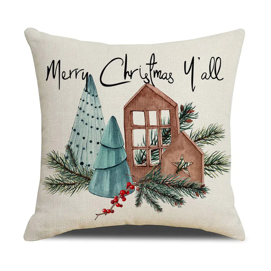 Watercolor Christmas Pillow Cover in Simple Linen Design