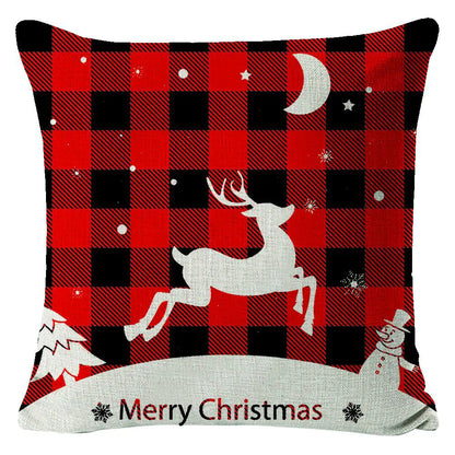 Christmas Elk Print Linen Pillow Cover