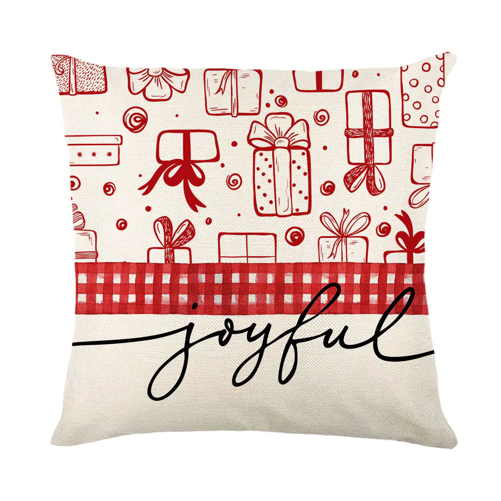 Festive Linen Christmas Pillow Cover