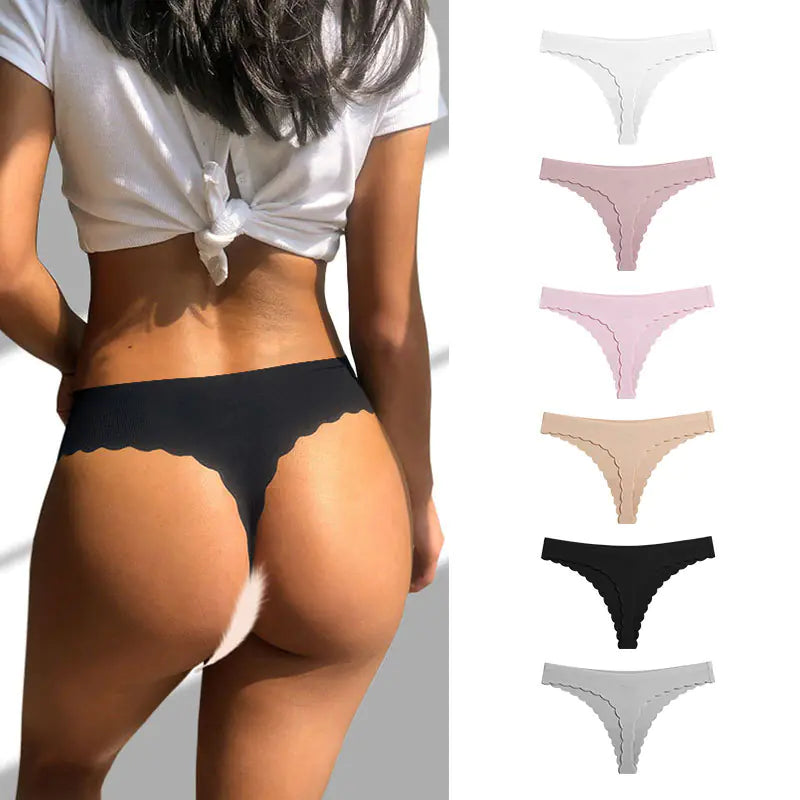 Pure Color Seamless Ice Silk Low-Waist Thong Underwear