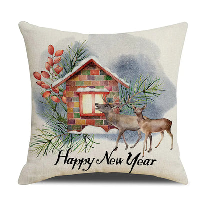 Watercolor Christmas Pillow Cover in Simple Linen Design