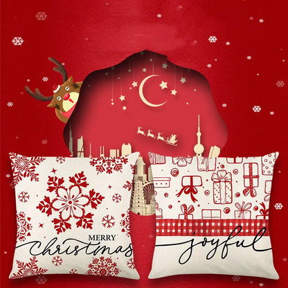 Festive Linen Christmas Pillow Cover