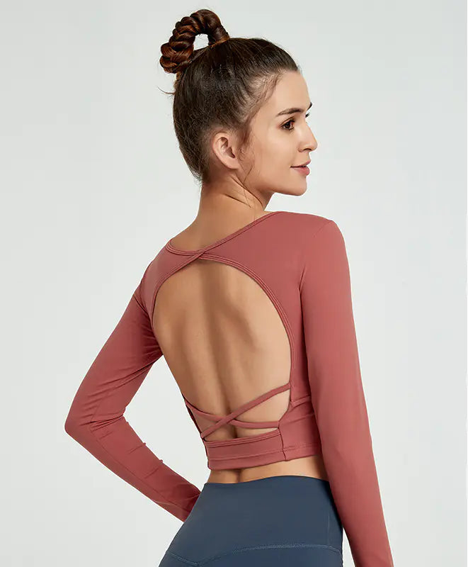 Backless Long Sleeve Yoga Top for Women Fitness Wear