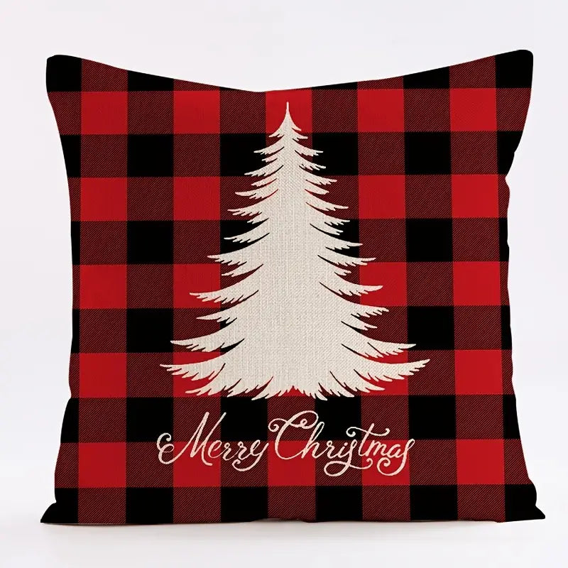 Red Plaid Christmas Pillow Cover 18x18in for Home Decor