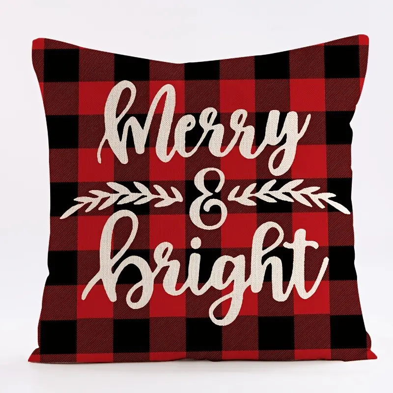 Red Plaid Christmas Pillow Cover 18x18in for Home Decor