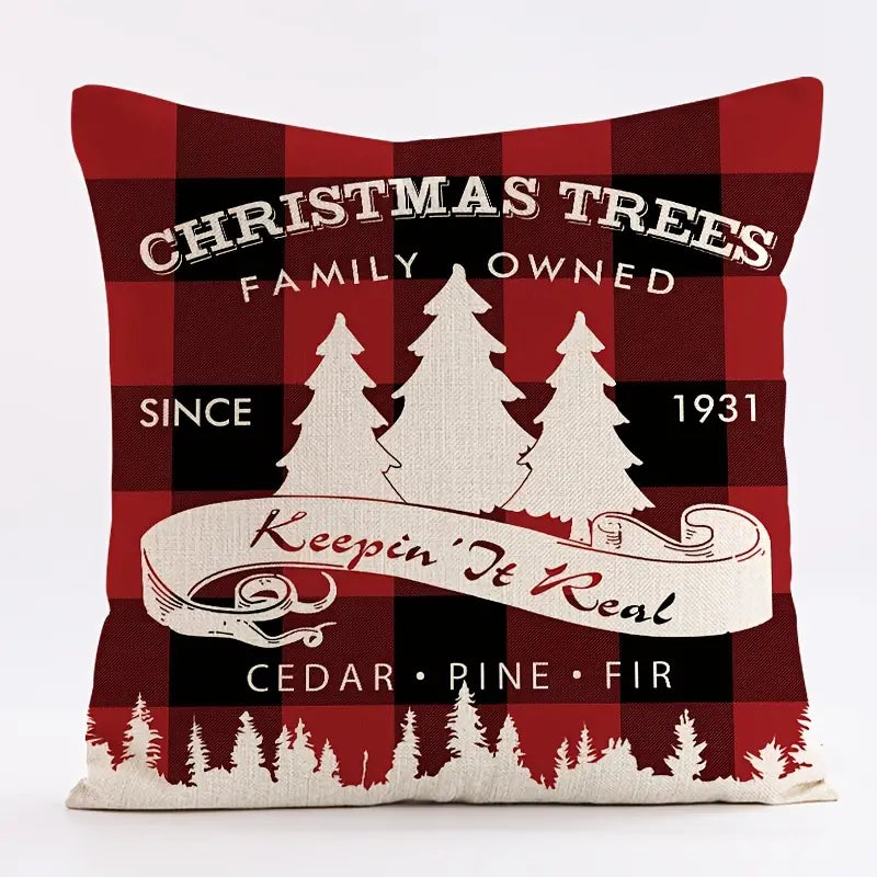 Red Plaid Christmas Pillow Cover 18x18in for Home Decor