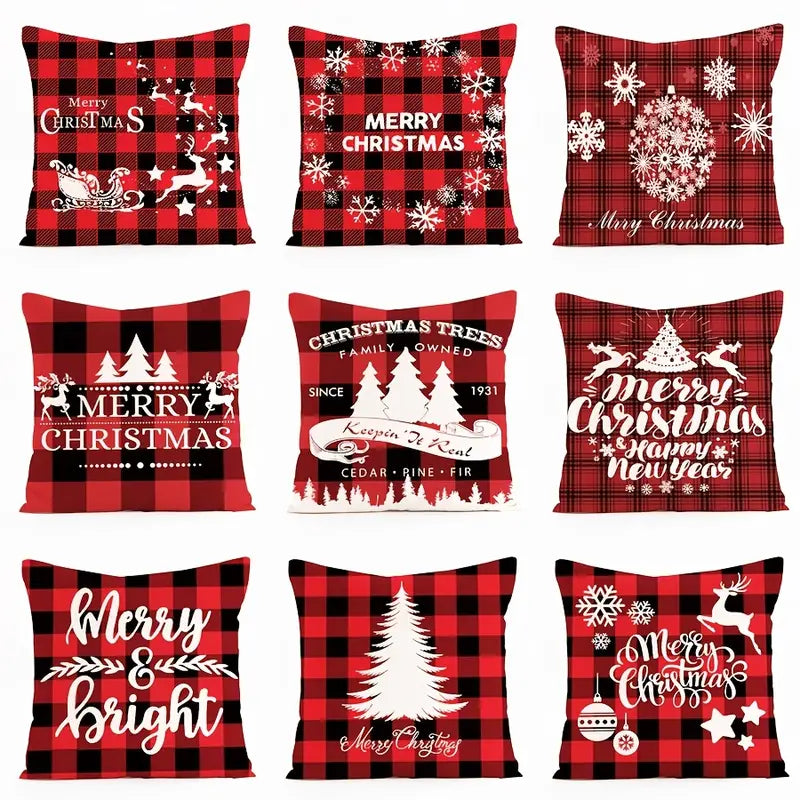 Red Plaid Christmas Pillow Cover 18x18in for Home Decor