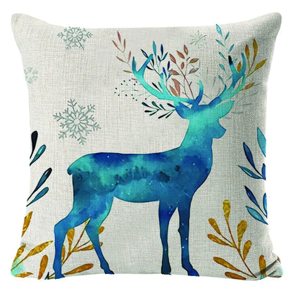 Christmas Elk Print Linen Pillow Cover